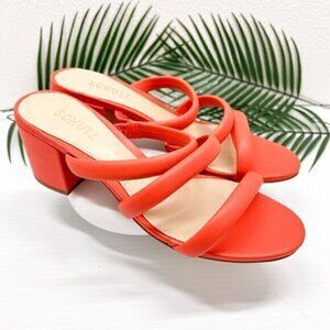 Schutz Olly Mid Block Nappa Leather Strappy Sandal Size 9.5B Bright Orange